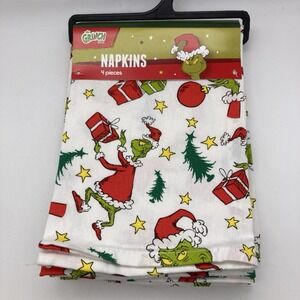 Dr. Seuss THE GRINCH Set of 4 Cloth Dinner Napkins 100% Cotton Christmas 18"x18"
